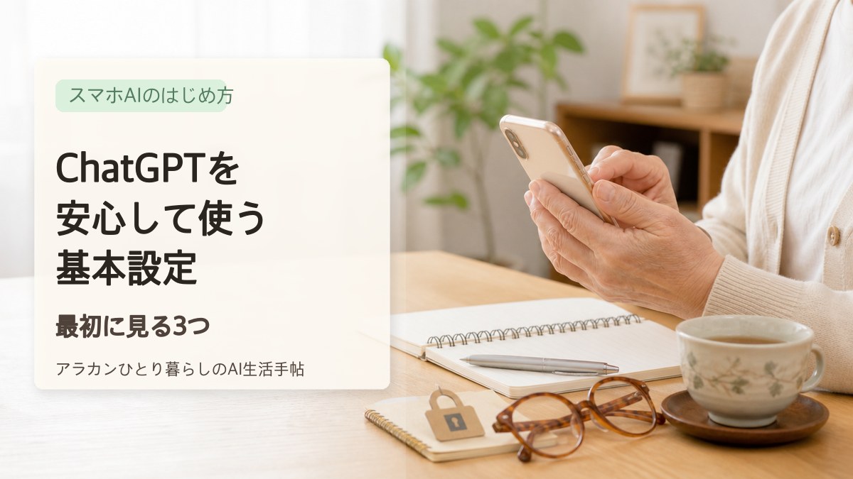 スマホでChatGPTの安心設定を確認するアラカン女性の手元